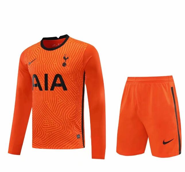 Tottenham Hotspur Long Sleeve Goalkeeper Orange Soccer Jersey Kits (Shirt+Shorts) 2020/21